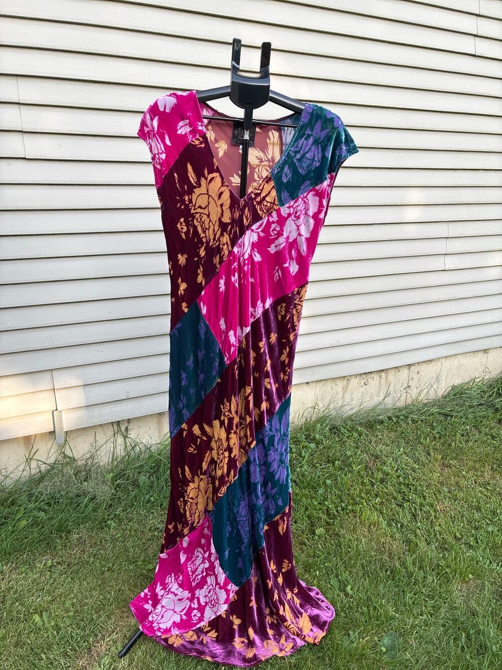 Johnny Was Floral Burnout Velvet Patchwork Solstice Maxi Dress Size L